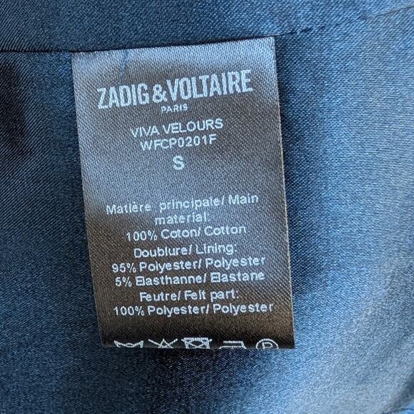 ZADIG & VOLTAIRE Viva Velours Velvet Button Navy Blazer, size S - Picture 11 of 11